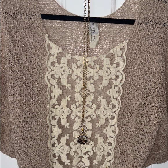 Free People Tan and Cream Lace Scoop Neck Sweater - Picture 5 of 5